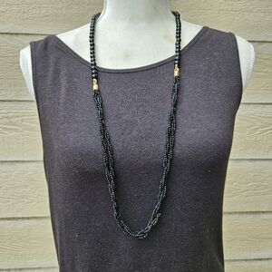 Talbots long black and gold tone beaded necklace